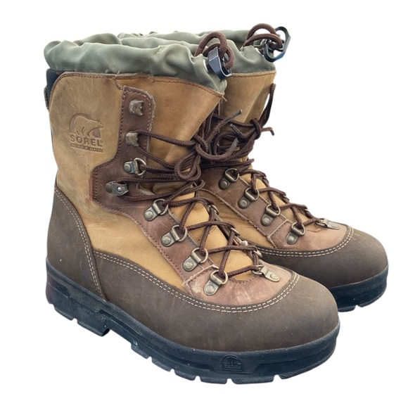 Sorel Conquest Pac Boots Womens 7 Brown Leather Insulated Liner Fall Winter Lace - Picture 1 of 8